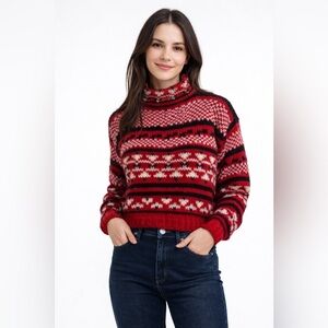Vintage Espirit Sport Red Black Wool Sweater Nordic Fair Isle Women’s Medium